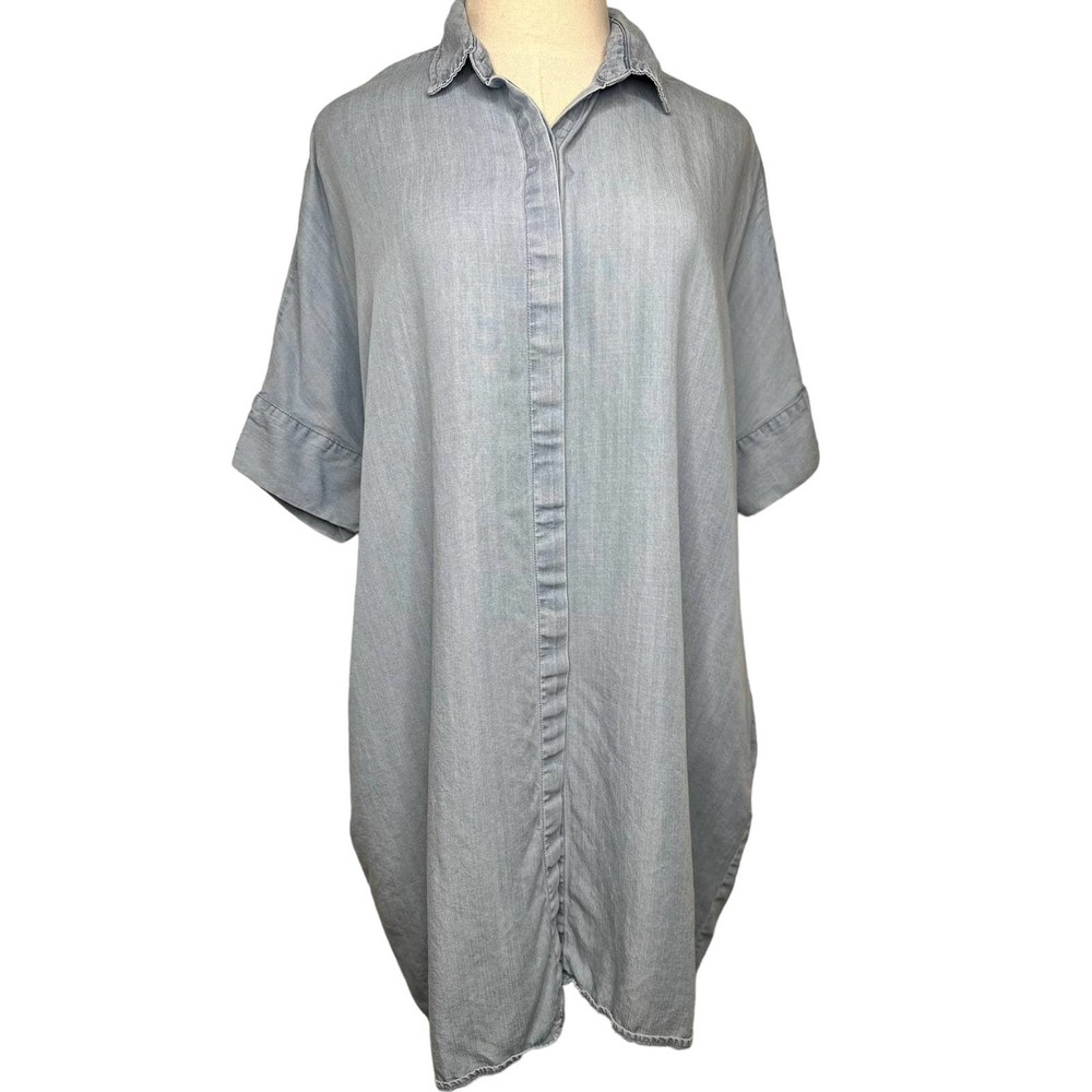 Lovestitch Blue Chambray Dress Size M Button-Up Casual Festival Easy Care B04